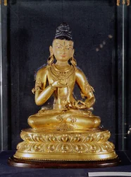 Adibuddha Vajrasattva im Meditationssitz, 15.-16. Jahrhundert (vergoldete Bronze)